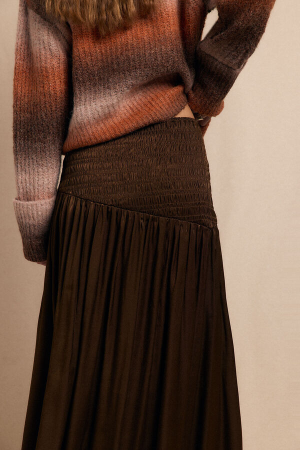 Slowlove Saia midi acetinada Castanho