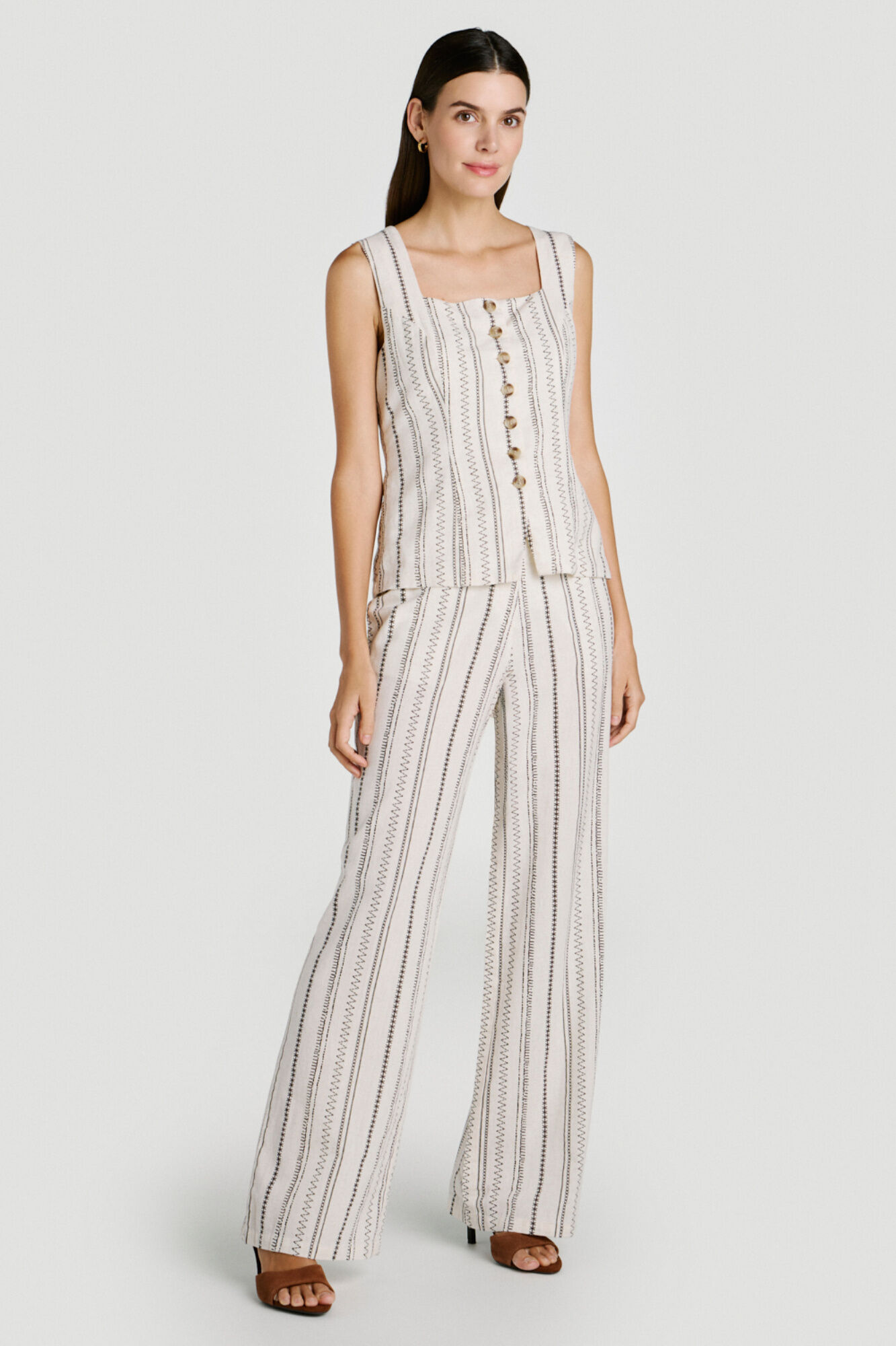 Vila Cal&ccedil;a comprida com estampado &eacute;tnico em algod&atilde;o e linho