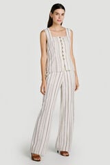 Vila Cal&ccedil;a comprida com estampado &eacute;tnico em algod&atilde;o e linho Tostado