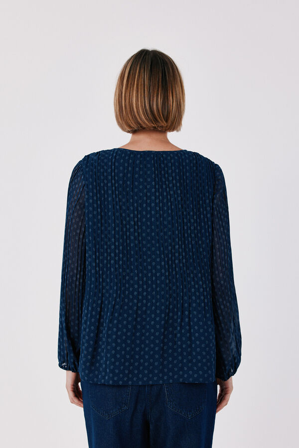 Cortefiel Pleated tie blouse Printed blue