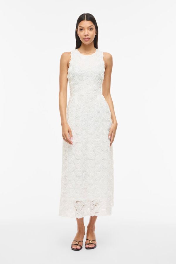 Vila Vestido midi com flores em tecido Branco