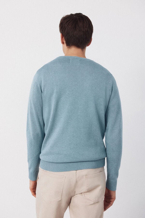 Cortefiel Basic cotton knit round neck jersey-knit Blue