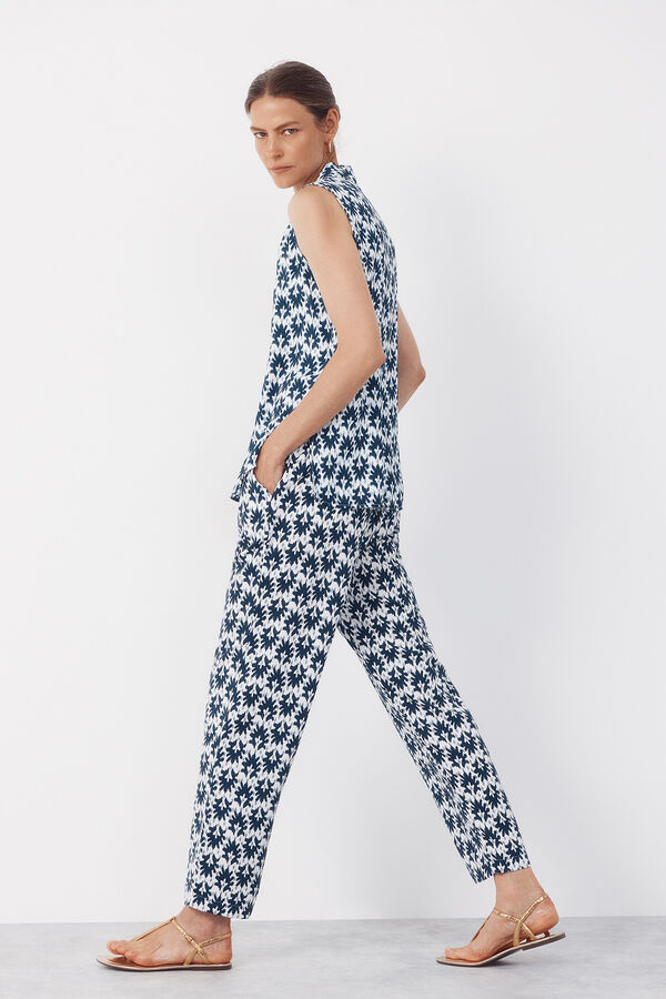 Cortefiel Fluid pleated blouse Printed blue