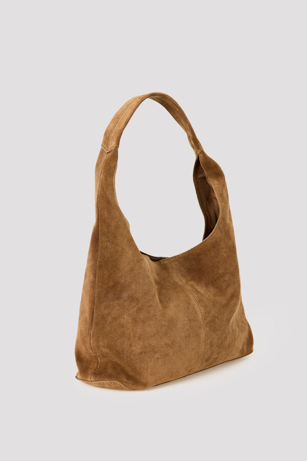 Cortefiel Leather hobo bag Dark brown