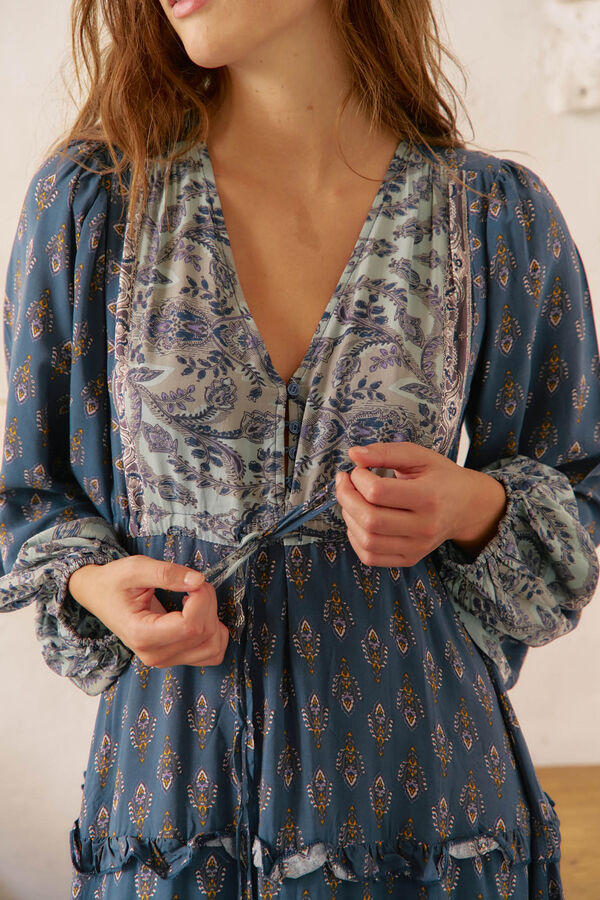 Jaase Vestido longo Luciana com estampado Nico Azul