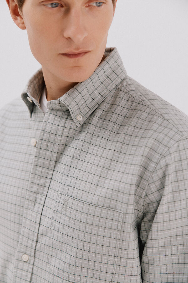 Cortefiel Checked oxford shirt Dark green
