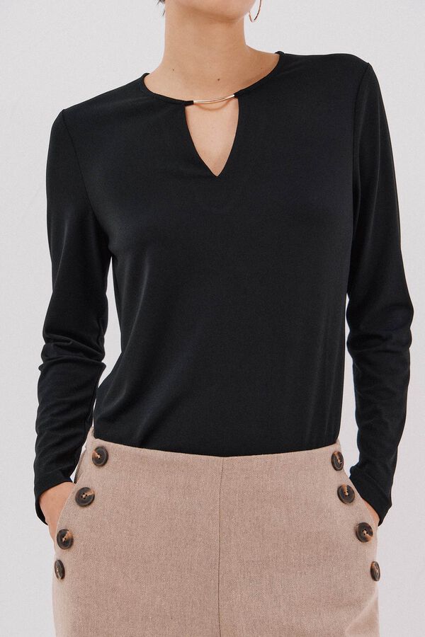 Cortefiel Gold piece top with neckline Black