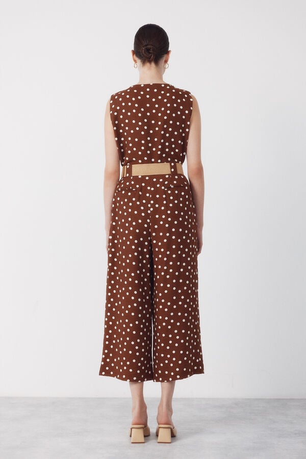 Cortefiel Belted jumpsuit Printed beige