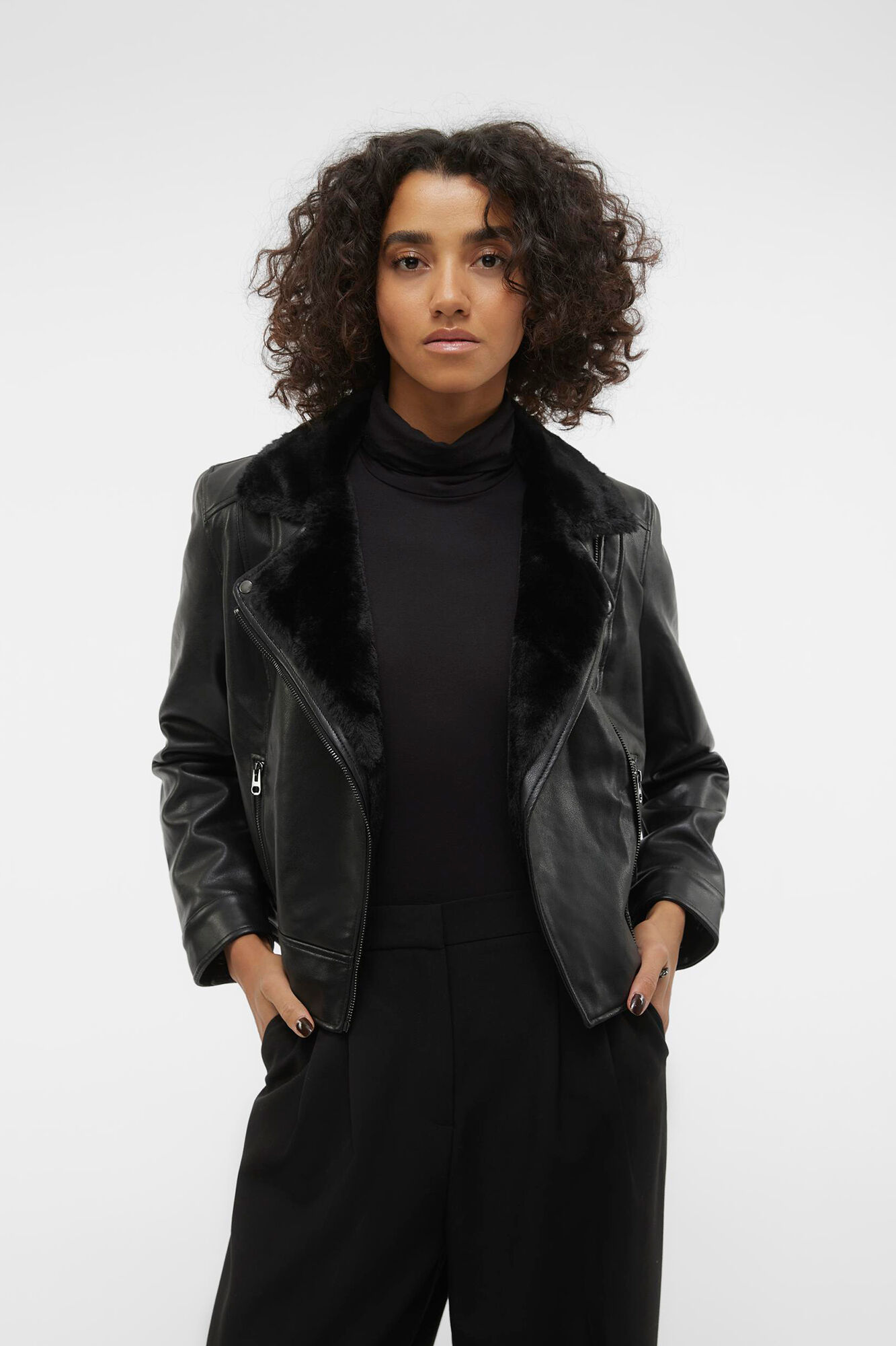 Women s faux faux leather jacket with zip fastening Women s jackets Cortefiel