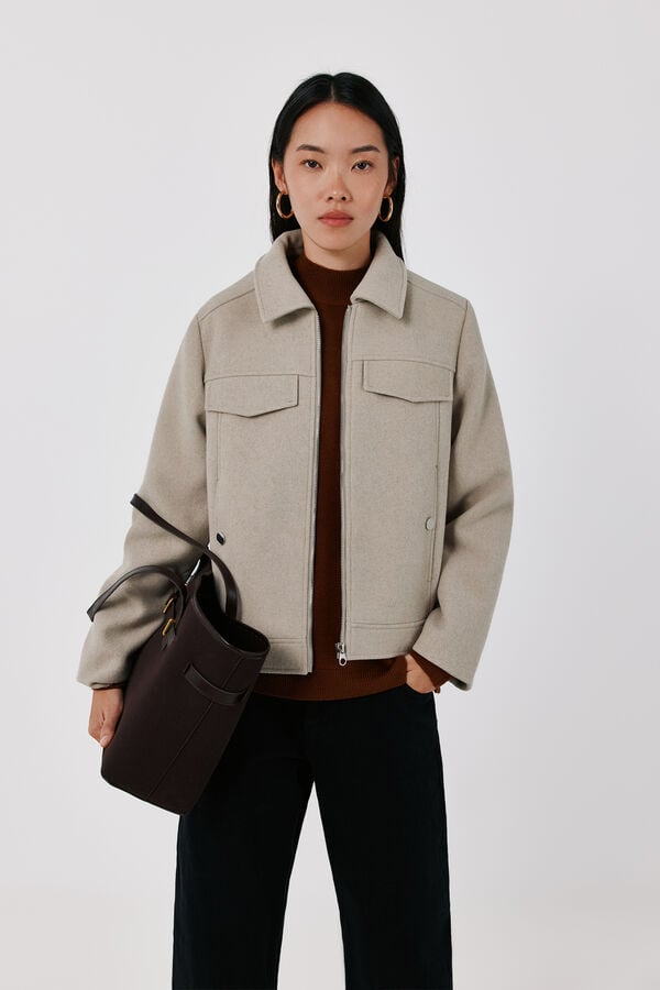 Cortefiel Short zip fastening jacket Beige