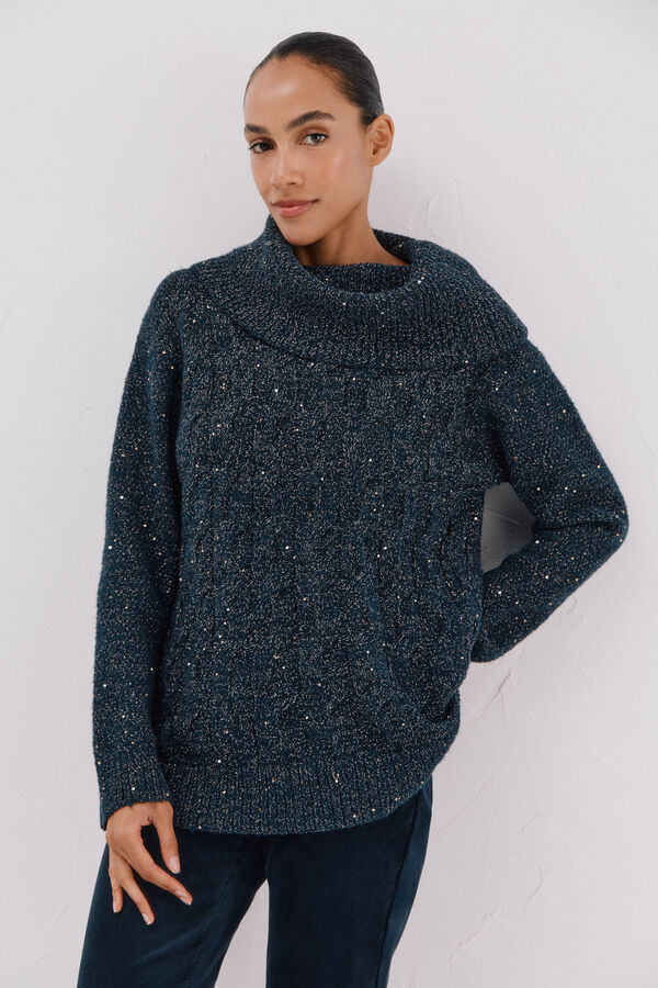 Cortefiel Jersey punto lentejuelas Navy