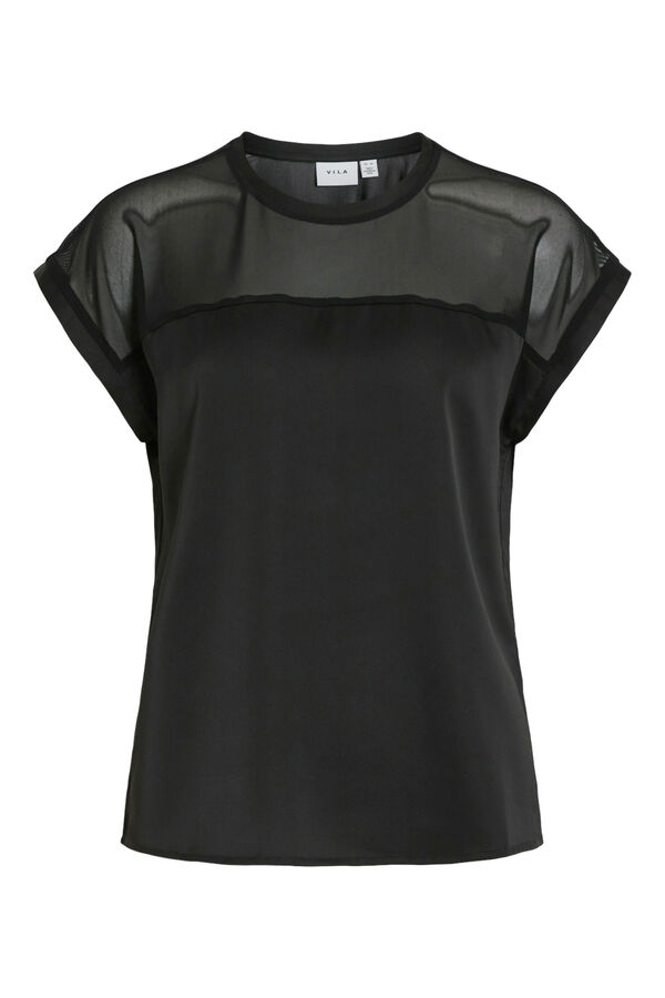 Cortefiel Short-sleeved chiffon blouse Black