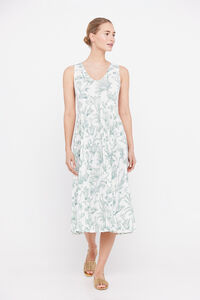 Cortefiel Printed pleated jersey-knit dress Printed white