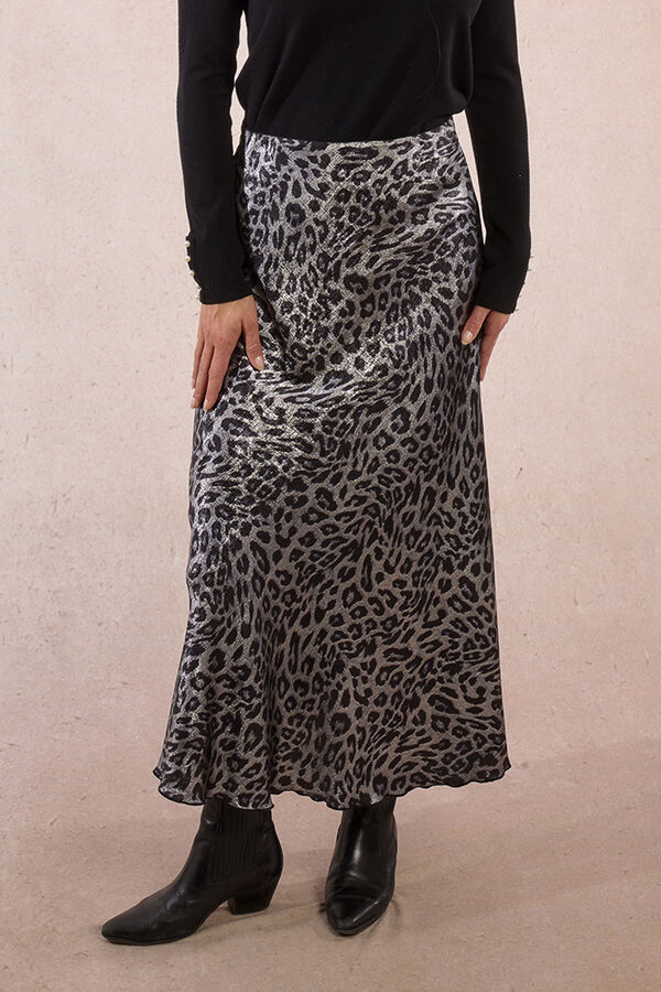 Molly Bracken Saia longa de cetim com estampado Cinzento