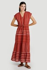 Vila Vestido midi em algod&atilde;o org&acirc;nico com estampado &eacute;tnico Vermelho