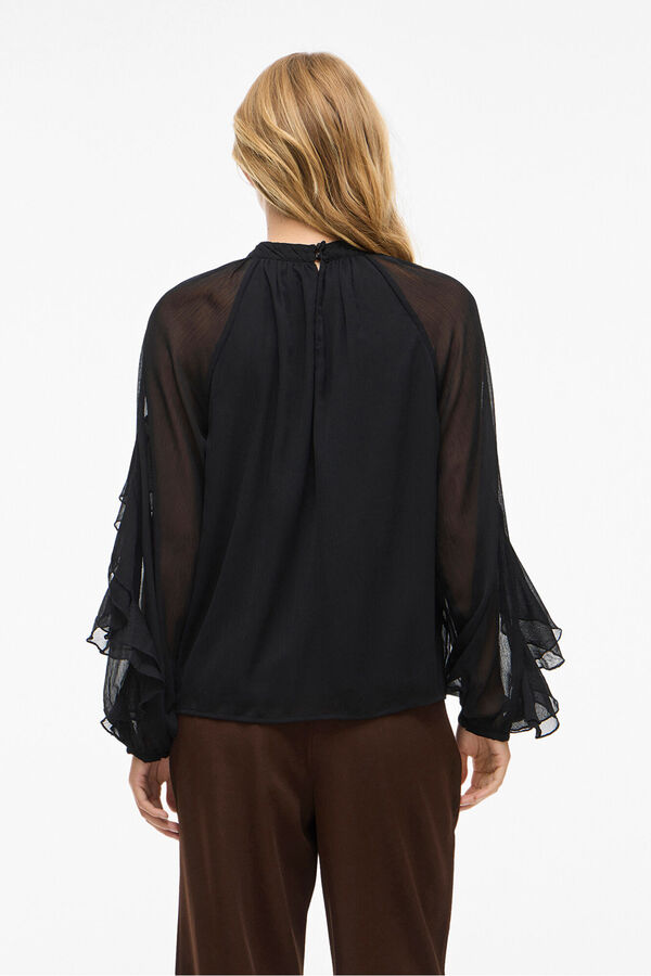 Vila Blusa de chiffon com babados Preto