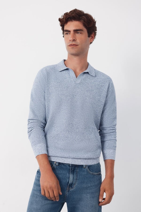 Cortefiel Torzal long sleeve polo shirt Blue