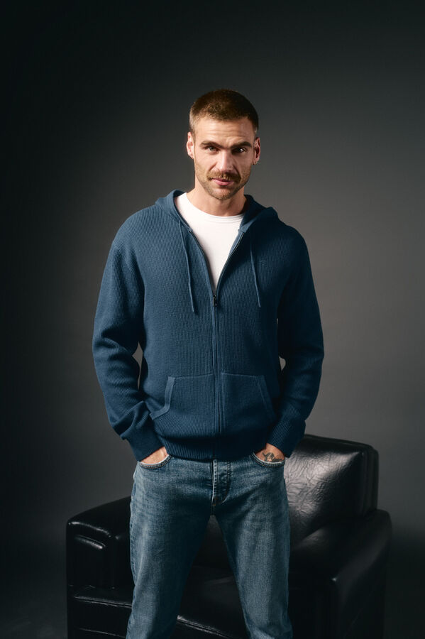 OOTO Cardigan com capuz e fecho-éclair Azul