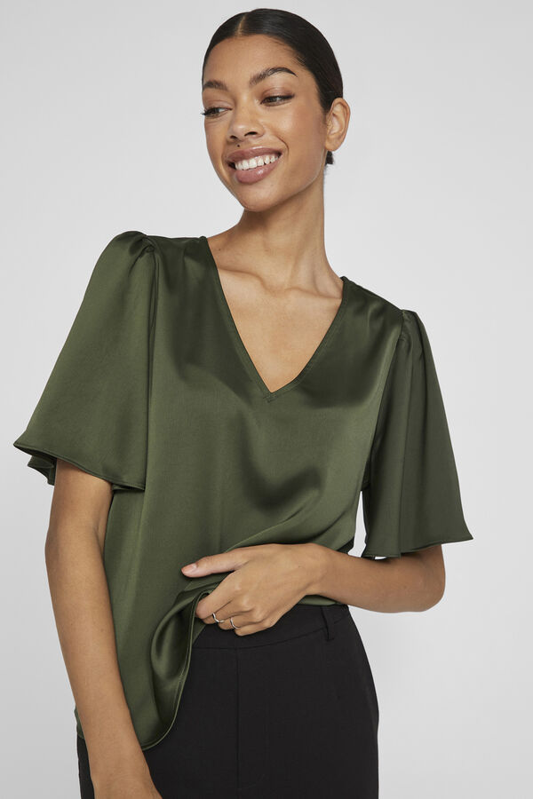 Cortefiel Short-sleeved blouse Green