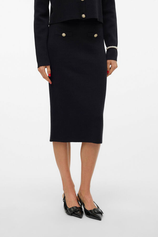 Cortefiel Jersey-knit midi skirt Black