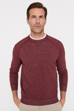 Cortefiel Crew neck jumper with plated cotton Maroon