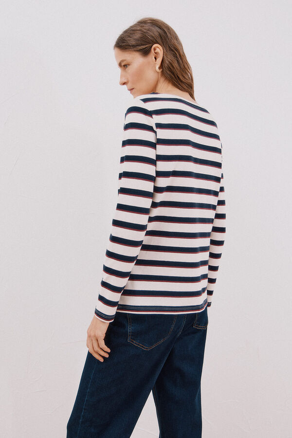 Cortefiel Boat neck T-shirt with buttons Printed blue