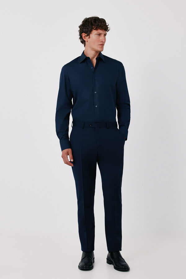 Cortefiel Plain Tencel cotton dress shirt Navy