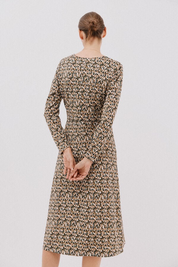 Cortefiel Vestido cinturón Estampado beige