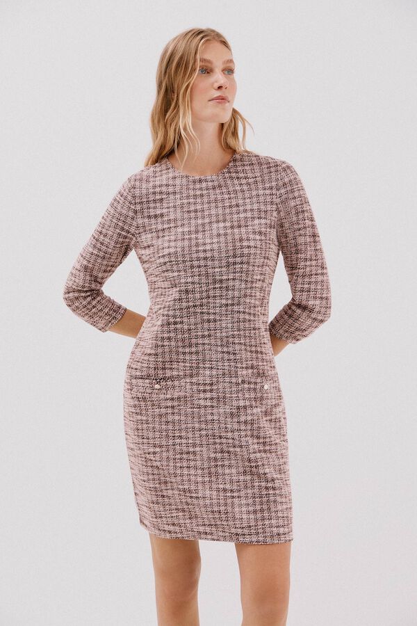 Cortefiel Short tweed dress Dark brown