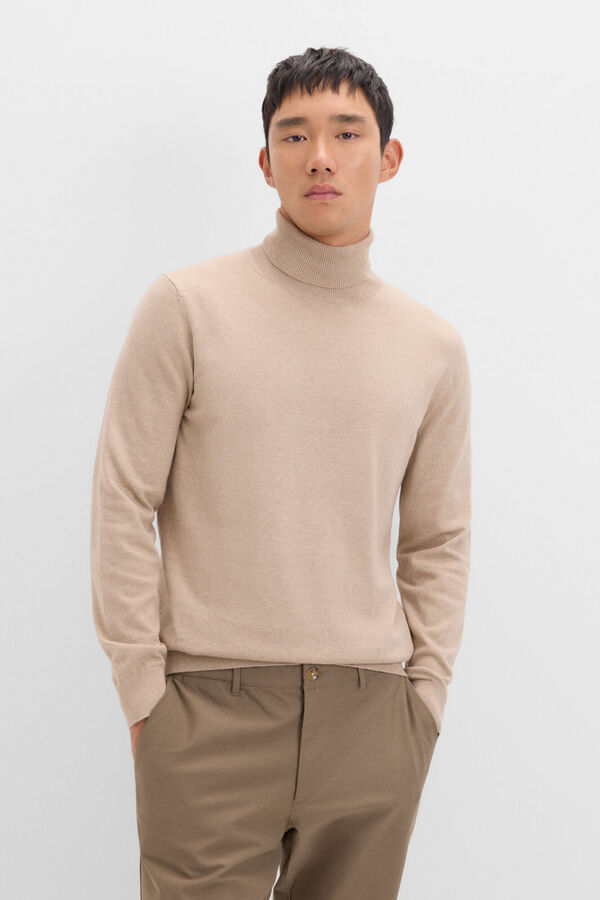 Cortefiel Cotton/silk cashmere high neck jumper  Beige