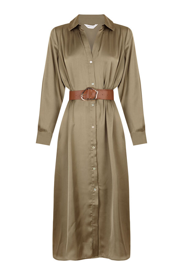 Cortefiel Vestido satinado camisero Kaki