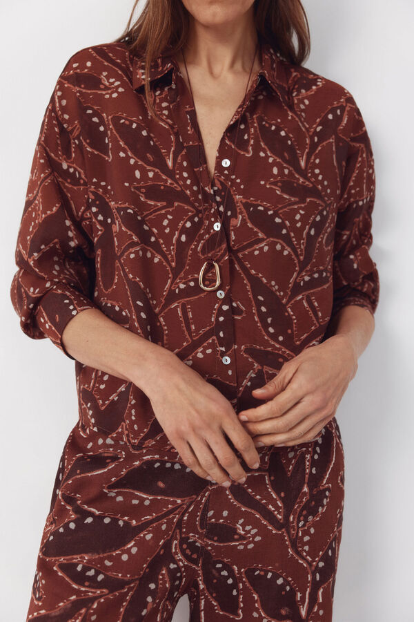 Cortefiel Camisa estampada Castanho