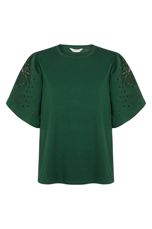 Cortefiel Camiseta manga bordado Verde oscuro
