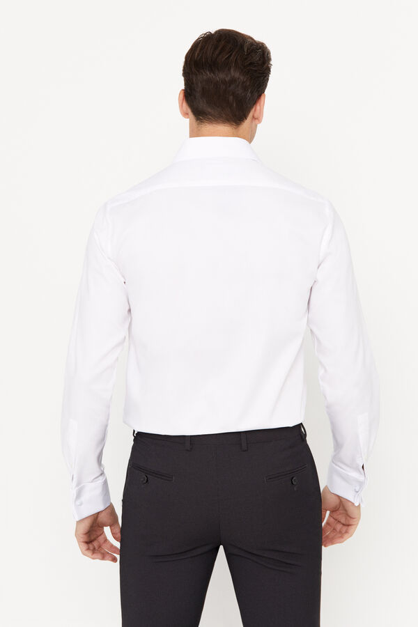 Cortefiel Plain easy-iron structured dress shirt with cuffs and cufflinks White