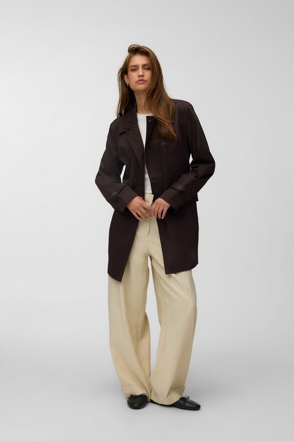 Vero Moda Gabardina curta cruzada com cinto Castanho