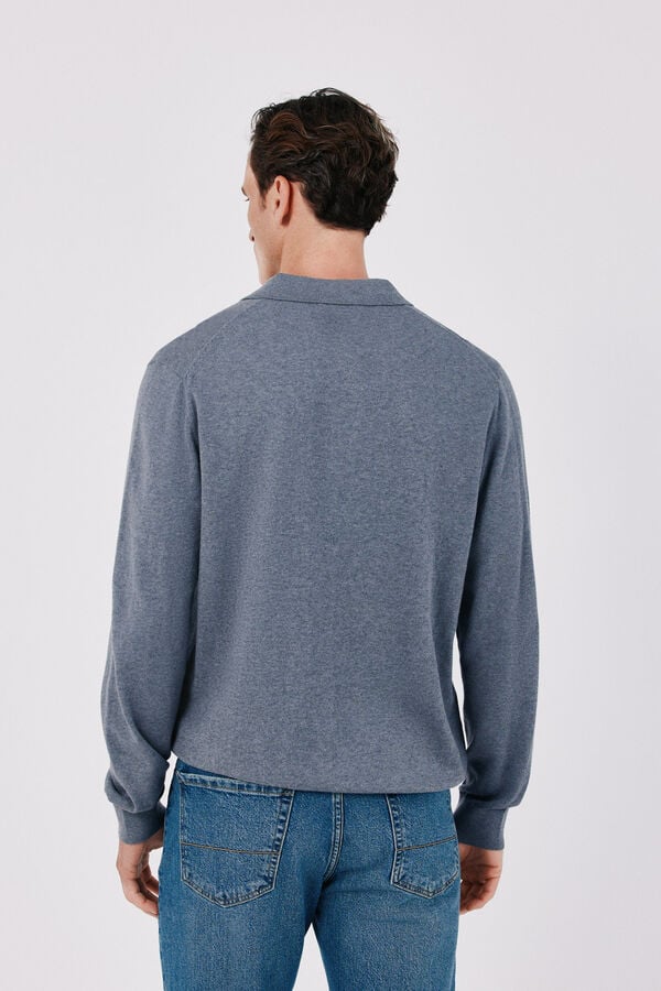 Cortefiel Cotton cashmere knit polo neck jumper Grey