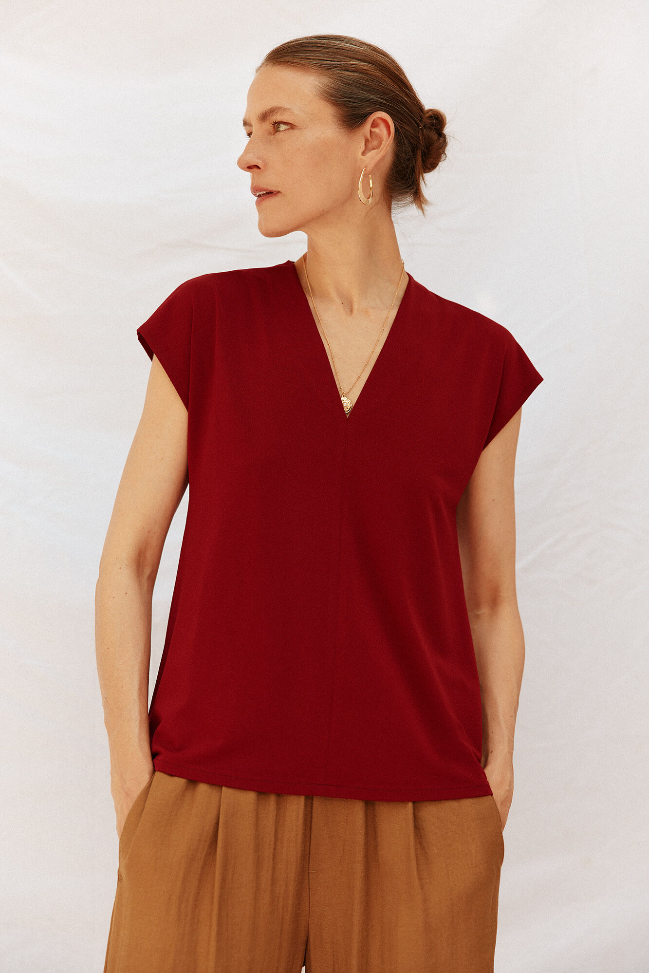 Cortefiel Printed t-shirt with gathered V neckline