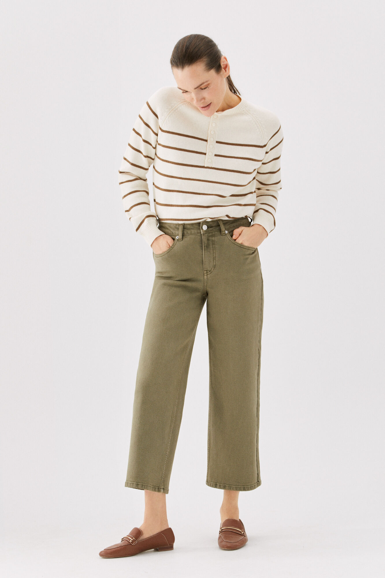 Vaqueros Cortefiel Mujer | Pantalón Vaquero Palazzo Crop Blanco * Kridel