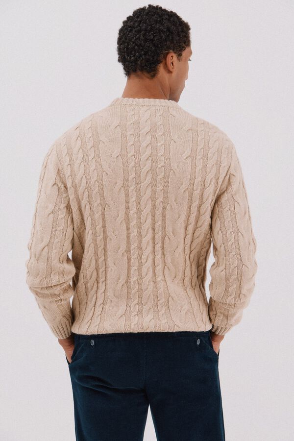 Cortefiel Jersey lana trenzado cuello caja Beige