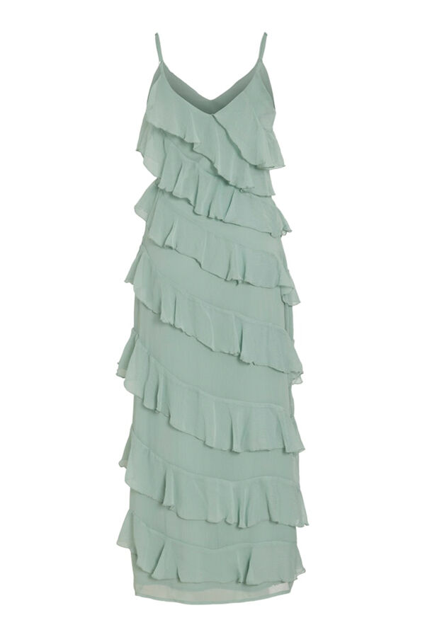 Vila Vestido de festa midi com babados Verde