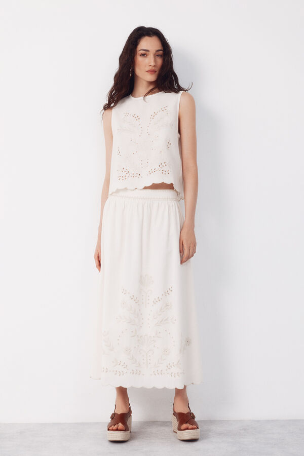 Cortefiel Embroidered skirt Printed beige