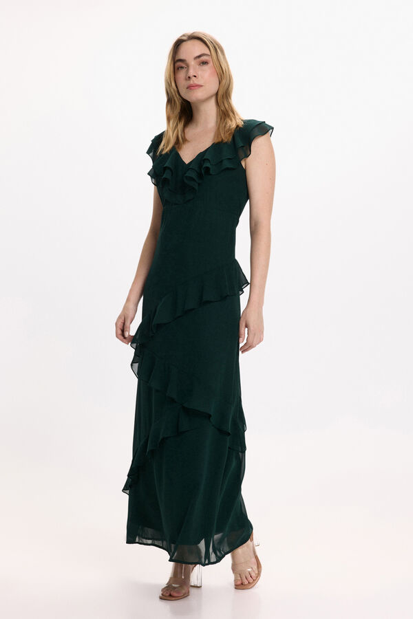 Vila Chiffon midi party dress Dark green