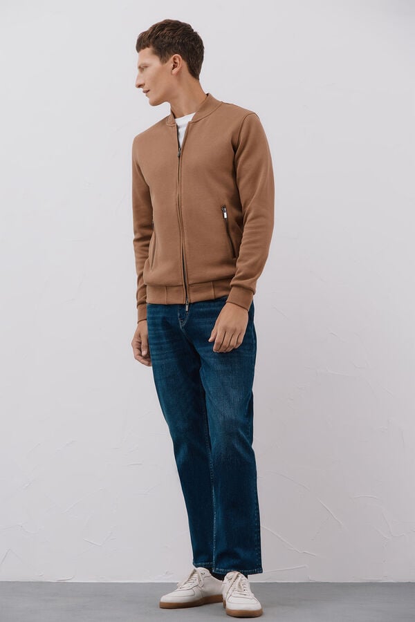 Cortefiel Bomber collar cardigan Beige