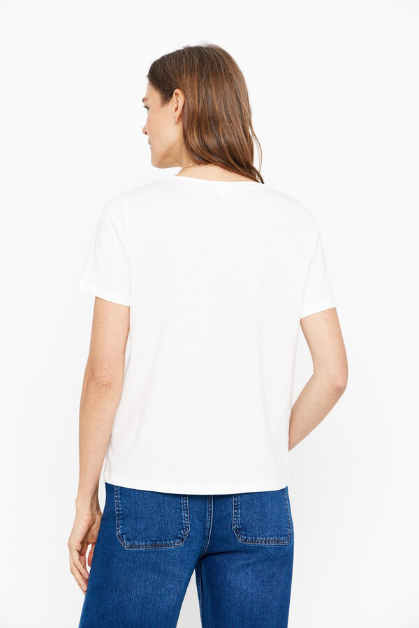 Cortefiel Camiseta pico bordado Blanco