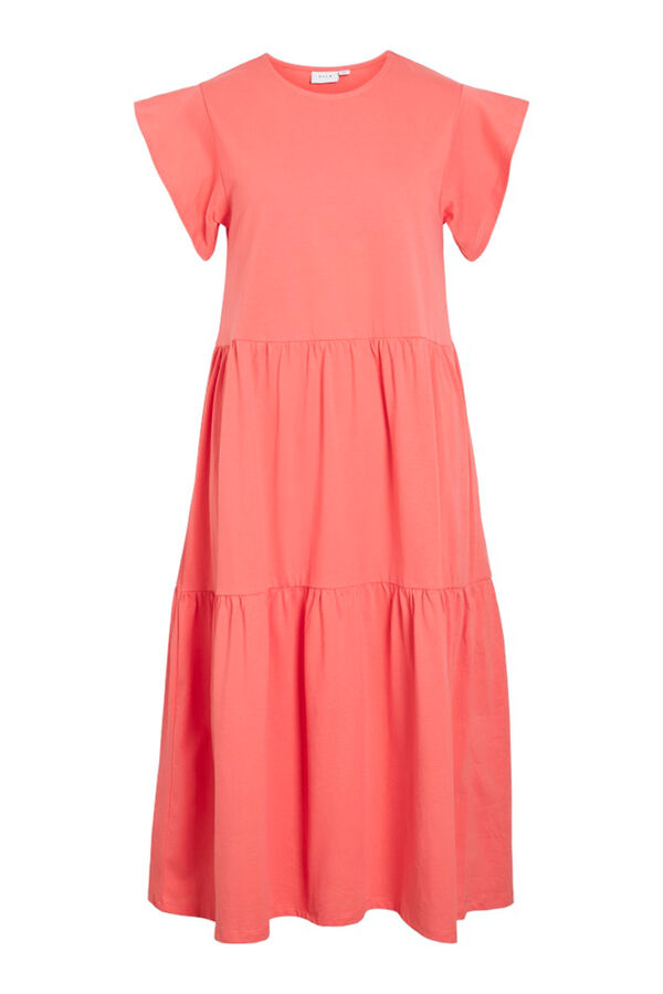 Vila Vestido midi de algodão com manga folho Subiu