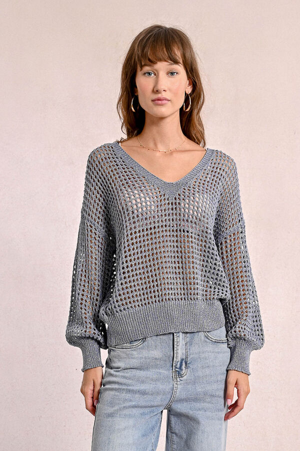 Molly Bracken Jersey de manga larga en tejido crochet Azul