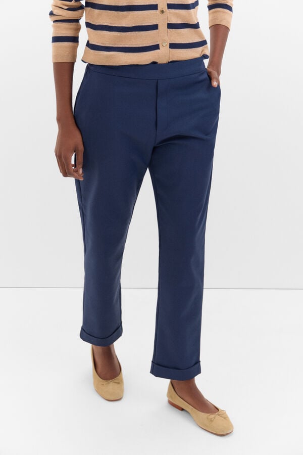 Cortefiel Straight trousers with elasticated back Navy