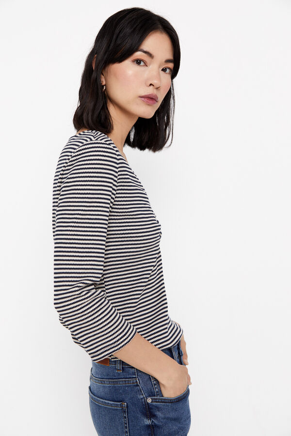 Cortefiel Striped top with ruched detail Navy