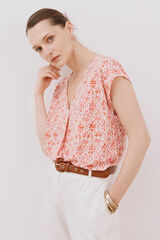 Cortefiel V -shirt with lace detail Printed grey