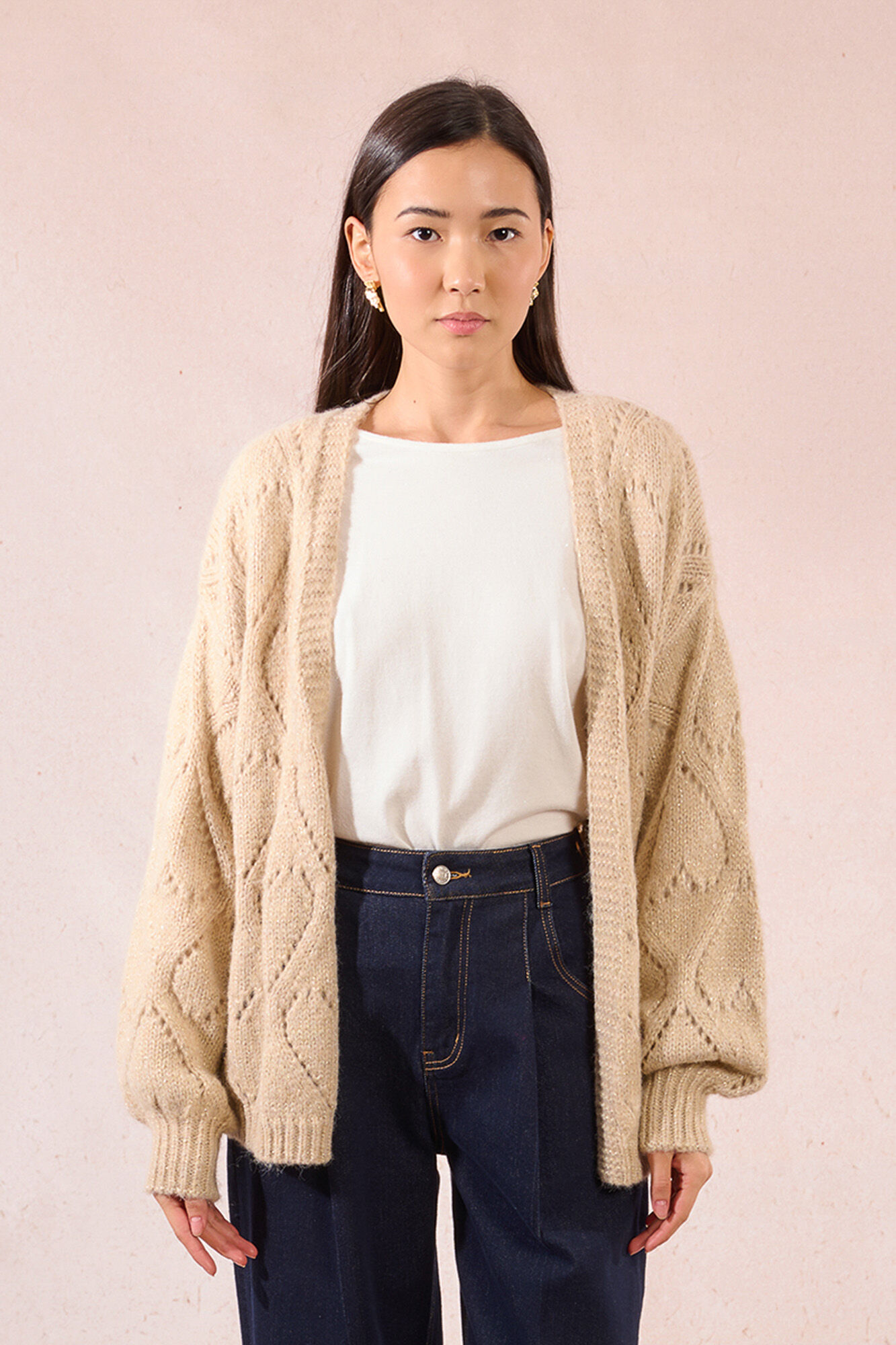 Molly Bracken Casaco de malha de manga comprida em malha com detalhe de cora&ccedil;&atilde;o